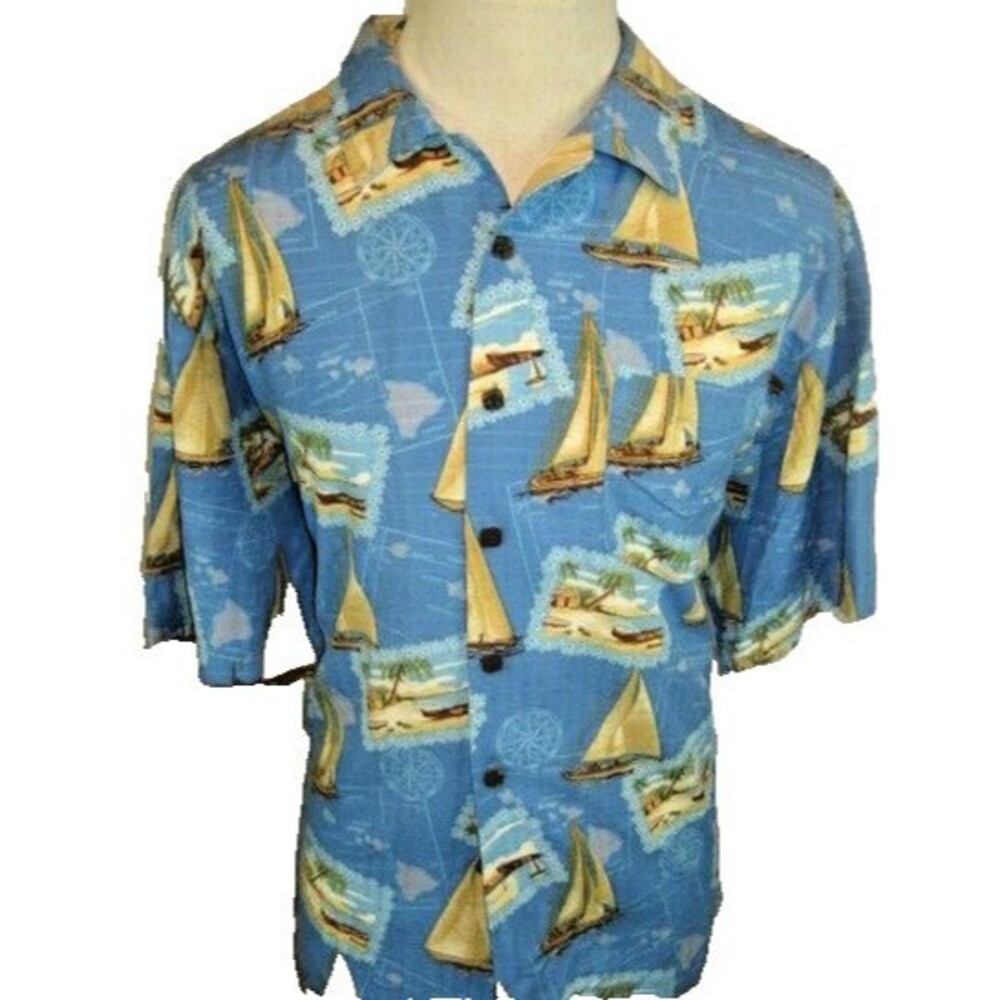 Mens Bermuda Bay Silk Floral Aloha Hawaiian Island Casual Shirt sz L